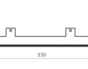 Cuchilla transversal dentada, 330x45/25x2mm, doble bisel dentado ambas caras, paso dientes 2mm