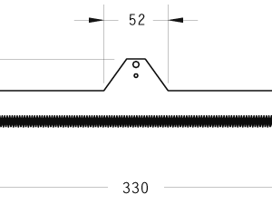 Cuchilla transversal dentada 330x55x2mm, paso dientes 2mm, bisel doble
