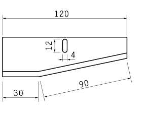 Cuchilla recta para STORK 120x40x21x3 mm, agujero 12x4 mm, 2 filos con bisel sencillo, izquierda