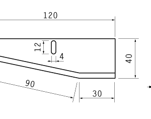 Cuchilla recta para STORK, 120x40x21x3 mm, agujero 12x4 mm, 2 filos con bisel sencillo, derecha