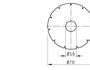 Cuchilla circular, 70x16x1mm, filo liso, bisel sencillo, 11 ranuras forma `V` afiladas por un lado