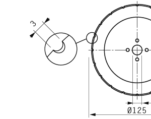 Cuchilla circular, 125x14x3mm, filo liso, bisel sencillo, 20 ranuras, con 4 agujeros de enganche
