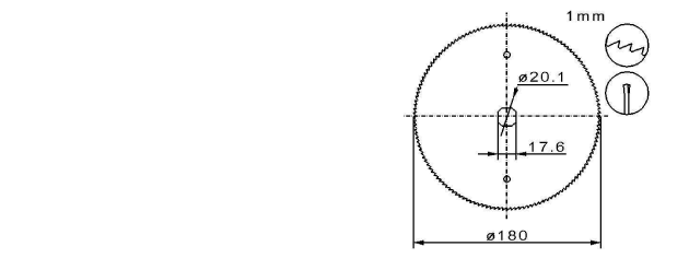Sierra circular para EFA, diámetro 180mm, eje 20,1mm, espesor 1mm, 140 dientes