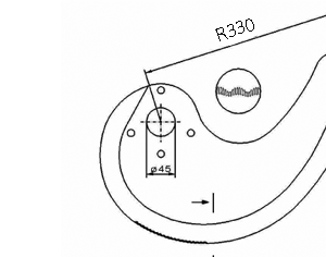 Cuchilla chuletera para MHS (PCT), radio 330mm, eje Ø45mm, ancho bisel 30mm, espesor 5mm, microdentada