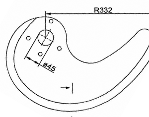 Cuchilla chuletera para MHS (PCT), radio 332mm, axis Ø45mm, ancho bisel 22mm, espesor 5mm