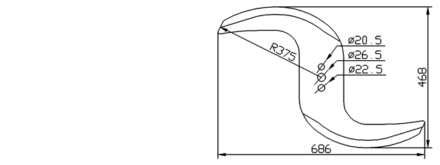 Cuchilla chuletera para TREIF PUMA, ATR, radio 375mm, 686x468mm, doble ala, cordon blue, Nº. 58870A