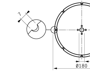 Cuchilla circular, 180x14x3mm, filo liso, bisel sencillo, 8 ranuras, con 4 agujeros de enganche