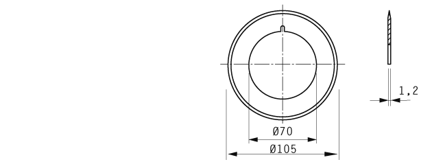 Cuchilla circular superior para MULTIVAC, 105x70x1.2mm, filo liso, doble bisel