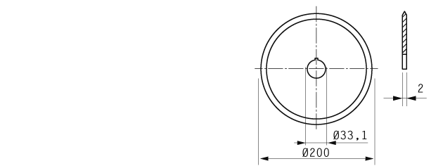 Cuchilla circular para NOCK 200x33,1x2mm, filo liso, doble bisel