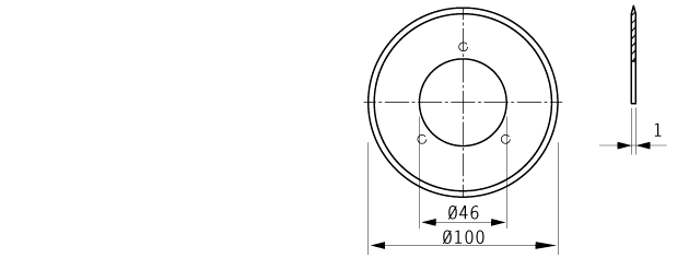 Cuchilla circular para ELTON, 100x46x1mm, filo liso, doble bisel, 3 roscas