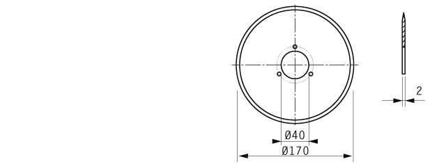 Cuchilla circular para ULMA, 170x40x2mm, filo liso, doble bisel 10 mm, 3 agujeros