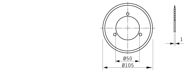 Cuchilla circular, 105x50x1mm, filo liso, doble bisel, 3 roscas