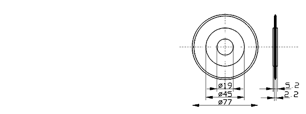 Cuchilla circular de presión para MULTIVAC, 77x19x5,2mm, filo liso, bisel doble, material D2, Nº.79915201030