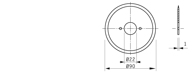 Cuchilla circular para VUOTOMAC, 90x22x1mm , filo liso, bisel doble, 2 agujeros Ø4mm