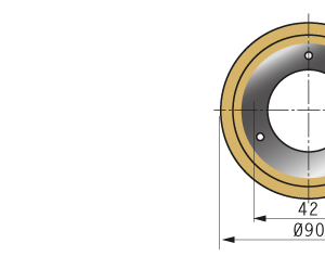 Cuchilla circular para MULTIVAC, 90x42x2mm, filo liso, bisel sencillo, 3 roscas, con recubrimiento de titanio