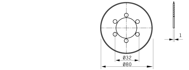 Cuchilla circular para TIROMAT, 80x32x1mm, doble bisel, seis agujeros Ø6mm