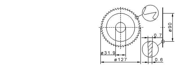 Cuchilla circular dentada para BAADER, 127x31,9x0,7/0,6mm, 50 dientes