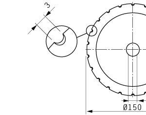 Cuchilla circular para BAADER FBK 119, 150x22x3mm , 22 ranuras 3x2mm, bisel sencillo, Nº.94010119