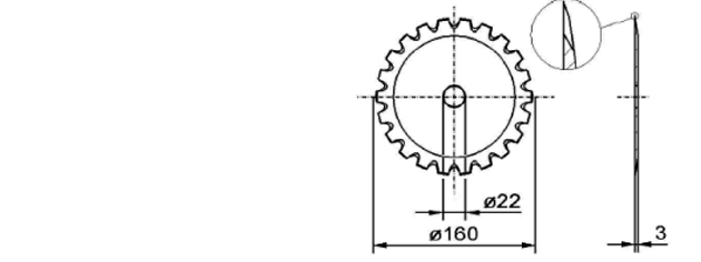 Cuchilla circular para BAADER, 160x22x3mm, bisel sencillo, 22 ranuras, Nº.94010135