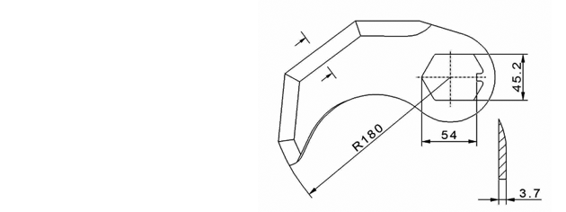 Cuchilla cutter para TALSA, 50L, radio 180mm, 4 cortes, con nariz, eje 54x45,2mm