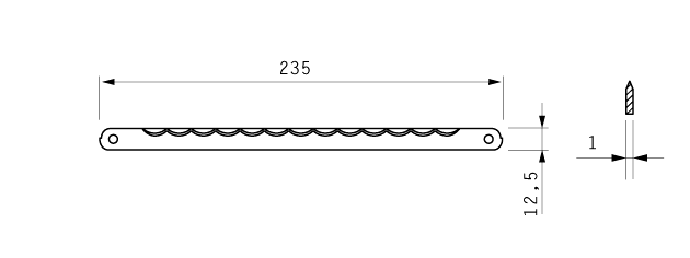 Cuchilla cortar dados para RÜHLE, 235x12,5x1mm, filo ondulado