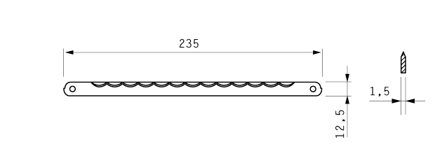 Cuchilla cortar dados para RÜHLE, 235x12,5x1,5mm, filo ondulado, doble bisel