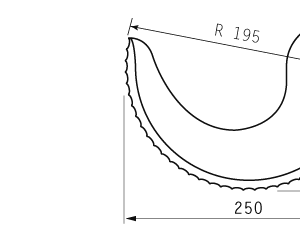 Cuchilla cutter, 250x157mm, radio 195mm, espesor 3,5mm, filo ondulado
