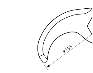 Cuchilla cutter para REX DUKER, forma S, 65L, radio 195mm, 12 ranuras en filo