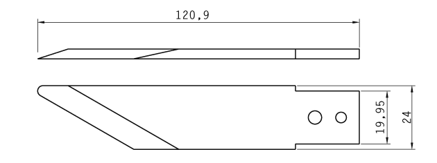 Cuchilla grapadora, 120,9x24/19,95x3,7mm, bisel sencillo