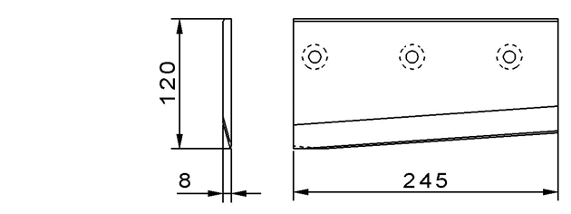 Cuchilla congelado para MAGURIT , 245x120x8mm filo liso, bisel sencillo izquierda