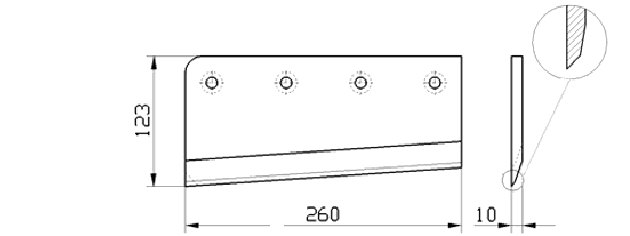 Cuchilla congelado para LASKA 260 GLA, 260x123x10mm, filo liso, bisel sencillo con fase, derecha