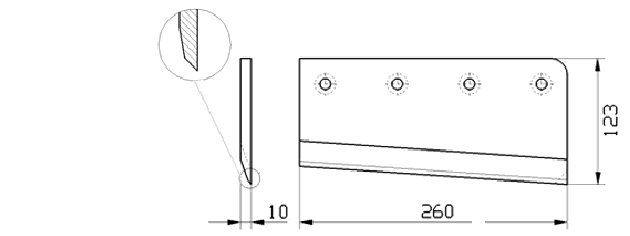 Cuchilla congelado para LASKA 260 GLA, 260x123x10mm, filo liso, bisel sencillo con fase izquierda