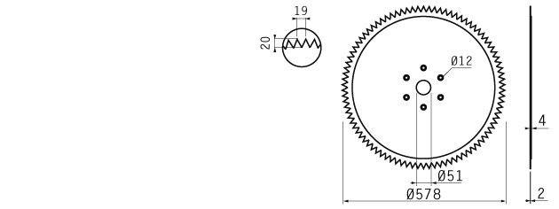 Cuchilla circular para hielo 579x51x2/4mm; paso dientes 19mm