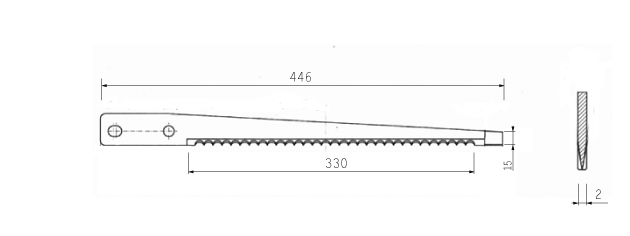 Cuchilla lonchear para NORFO B35, 446x15x2mm, TPI 9,73mm, dentada, doble bisel, No. 80.414.02