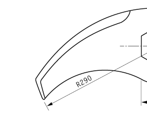 Cuchilla cutter, radio 290mm, eje hexagonal 92x80mm