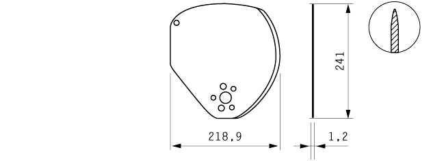 Cuchilla compatible con MAREL 241x218,9x1,2mm, radio 195mm, filo liso, doble bisel, tratamiento electropulido