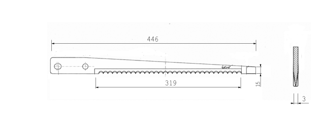 Cuchilla lonchear para NORFO B35, 446x35x15x3, dentada, doble bisel, No. 80.414.03