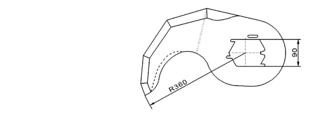 Cuchilla cutter para SEYDELMANN, forma EEB, 500L, radio 360mm, con ranuras y pivote