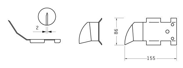 Cuchilla para ATTEC, 155x86x2mm, izquierda, curvo