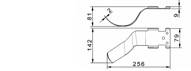 Cuchilla para ATTEC 256(292)x142x2mm, izquierda, curvo, 3 agujeros, Nº.217787